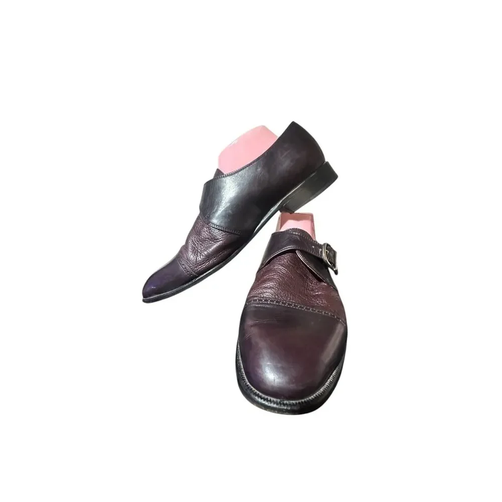 Vito Rufolo Monk Strap Buckle Burgundy Leather Shoes Mens Size 11 Made in Italy